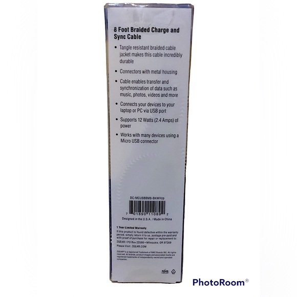 🆕🔥ZGEAR 8”FT BRAIDED CHARGING CABLE FOR MICRO USB NWT&NIB - Picture 2 of 4